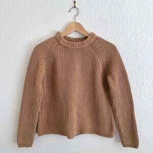 Quince Organic Cotton Fisherman Crew Sweater Camel Pullover Knit Women’s Small